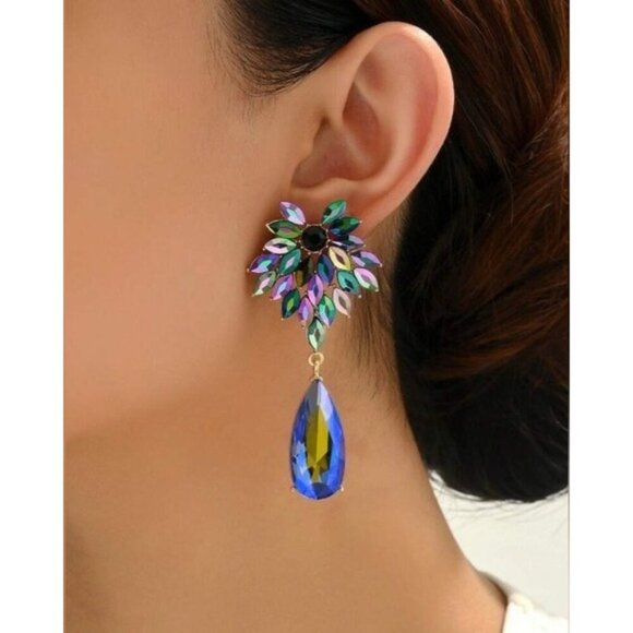 Elegant Glass Natural Earrings Green Blue - Picture 2 of 2